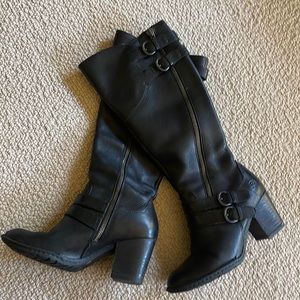 Born Black Leather Zipper High Boots size 6